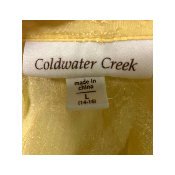 Coldwater Creek Large Women's Blouse Top Yellow Smocked Sheer Lightweight Button - Picture 10 of 12